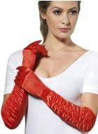 Elboe Length Women's Delux Red Satin Gloves With Side Ruching - Main Image