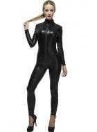 Women's Sexy Black Wet Look Catwoman Costume Main Image