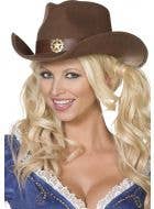 Brown Feltex Cowgirl Cowboy Hat with Gold Star Attachment - Main View
