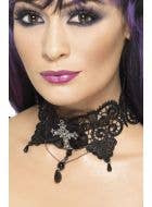 Black Lace Gothic Choker Costume Necklace with Cross