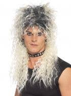80s Fashion Men's Crimped Blonde 1980's Punk Rocker Costume Wig with Dark Roots - Main Image