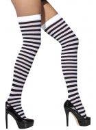 Black and white women's halloween opaque thigh high stockings