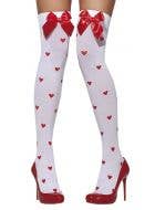 Red Hearts and Bows White Thigh High Stockings Main Image