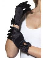 Black Satin Wrist Length Costume Gloves with Attached Bow