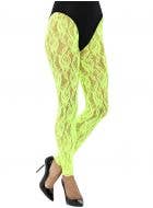 Women's Neon Green Lace Footless Stockings 80s Fashion Accessory - Main Image