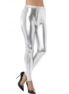 Metallic Silver Full Length Womens Disco Leggings