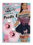 Pink Poodle Earrings Rock N Roll 50s Dress Up Costume Accessory