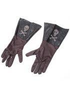Long Black Pirate Skull and Crossbones Costume Gloves