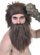 Men's Brown Caveman Costume Wig and Beard