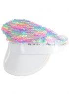 White Festival Hat with Rainbow Sequins