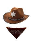 Men's Brown Cowboy Hat and Bandanna Costume Accessory Kit