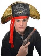Adult's Black and Gold Skull and Crossbones Pirate Captain Hat Costume Accessory