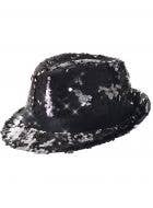 Adults Fedora Hat with Black and Silver Reversible Sequins