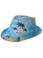 Blue and Yellow Tropical Palm Tree Print Hawaiian Fedora Hat