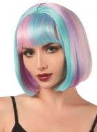 Womens Short Pastel Pink, Purple and Blue Bob with Front Fringe