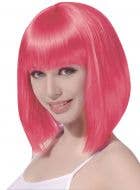 Womens Hot Pink Short Bob Costume Wig with Fringe