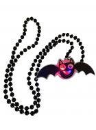Light Up Black Bat Halloween Necklace with Black Beads