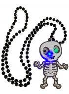 Light Up White Skeleton Halloween Necklace with Black Beads