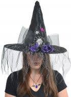 Black Witch Hat With Veil and Roses