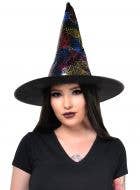 Black Witch Hat with Rainbow Spiderweb Print - Main Image
