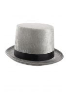 Silver Grey Crushed Velvet Tall Top Hat Costume Accessory