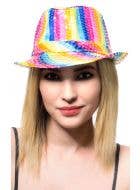 Rainbow Fedora Satin Hat Costume Accessory Main Image
