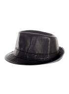Faux Black Leather Adult's Gangster Fedora Hat Costume Accessory