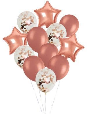 Image of Assorted Rose Gold 12 Pack Balloons Set