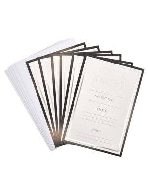 Image of Silver and White 6 Pack Party Invitations with Black Edges