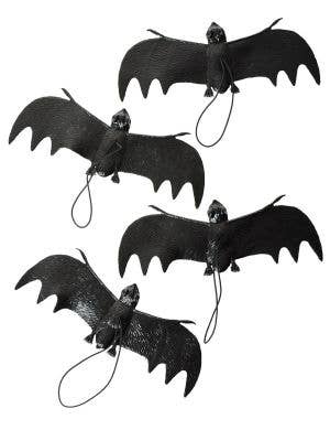 Image of Hanging Black Rubber Bats 4 Pack Halloween Decorations