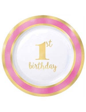 Image of 1st Birthday Girl Pink and Gold 8 Pack Plastic Plates