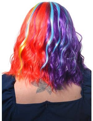 Bright Rainbow Womens Wavy Mid Length Costume Wig