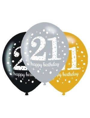 Image of 21st Birthday Black and Gold 6 Pack Party Balloons