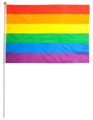 Image of 30cm x 45cm Mardi Gras Rainbow Flag on Pole