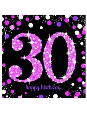 Image of 30th Birthday Pink and Black 16 Pack Lunch Napkins