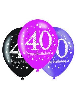 Image of 40th Birthday Pink and Black 6 Pack Party Balloons