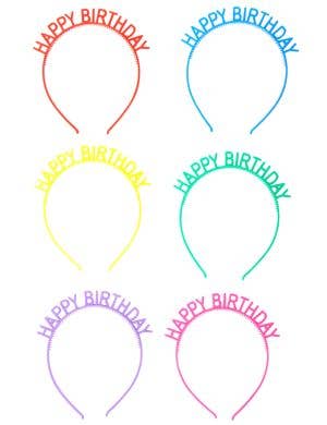 Image of Multi Coloured 6 Pack Happy Birthday Headbands