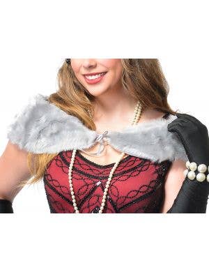 Gatsby Silver Faux Fur Wrap 1920s Costume Accessory