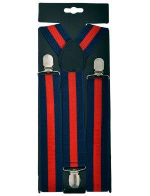 Image of Adjustable Navy Blue and Red Stripe Costume Suspenders