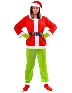 Grinch Adults Green and Red Santa Christmas Costume