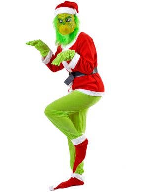 Image of Grinch Adult's Green and Red Santa Christmas Costume - Main Image