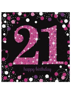 Image of 21st Birthday Pink and Black 16 Pack Lunch Napkins
