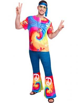 Men's Rainbow Tie Dye 70s Hippie Costume