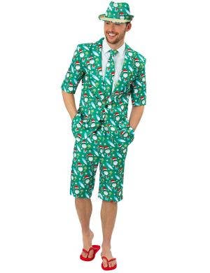 Image of Australian Christmas Plus Size Mens Green Short Sleeve Stand Out Suit