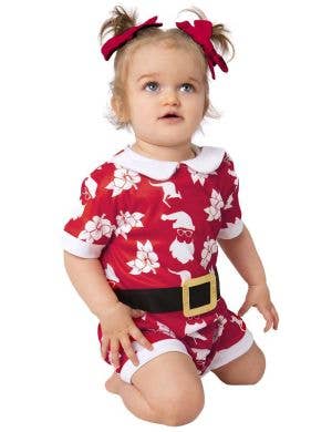 Image of Australian Christmas Print Toddler Girls Red Romper Costume