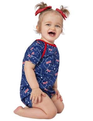 Image of Australian Flag Printed Baby Girls Costume Romper