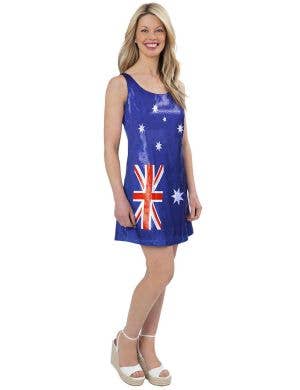 Image of Sequined Blue Aussie Flag Plus Size Womens Costume Dress