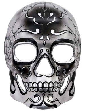 Image of Day of the Dead Men's Silver Skull Costume Mask