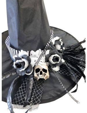 Deluxe Black and White Skull Witch Hat Halloween Accessory
