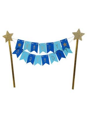 Image of Blue and Gold Foil Happy Birthday Cake Topper